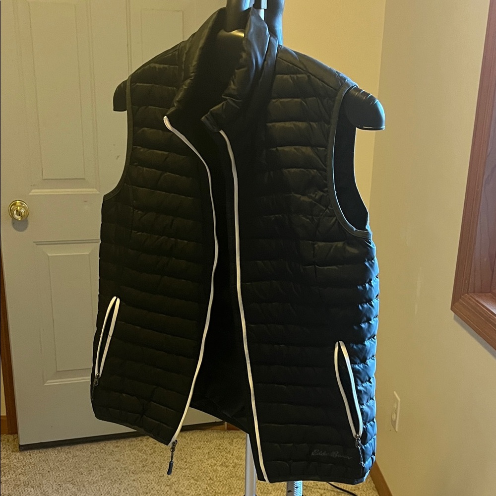 Eddie Bauer Black Quilted Vest with White Accents